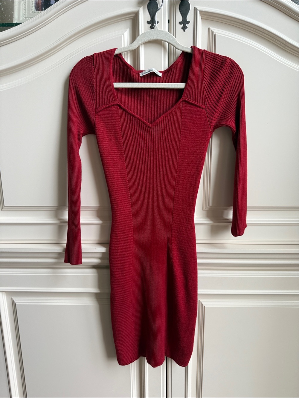 Abercrombie & Fitch Deep Red Ribbed Long-Sleeve Knit Dress